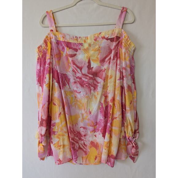 Juniper + Lime Womens Off The shoulder Pink Orange Floral Top Size XL New - Picture 3 of 7